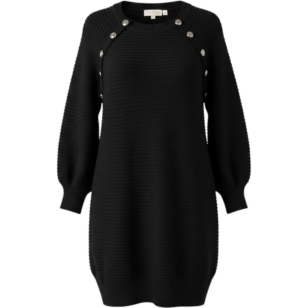 Mystic Prysm Sweater Dress Womens Medium Black Ribbed Knit Button Detail New